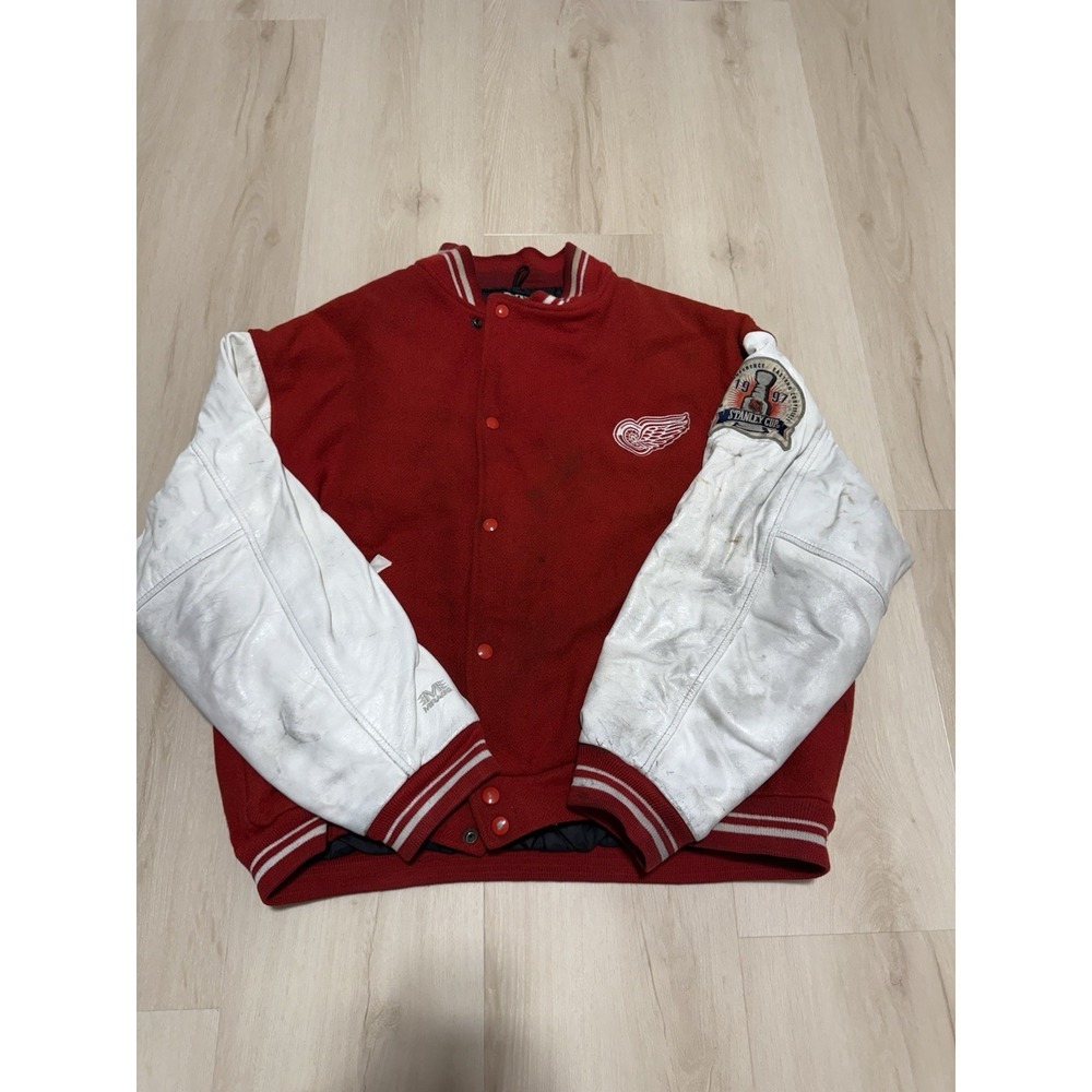 Vtg Detroit Red Wings Varsity Jacket 1997 Stanley Cup Champs Men's XL Red White
